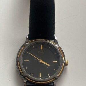 Seiko Silver and Black Watch with Gold Detail